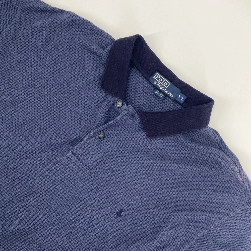 Polo Ralph Lauren Shirt Mens XXL Blue Linen Blend Textured Waffle Old Money 2XL